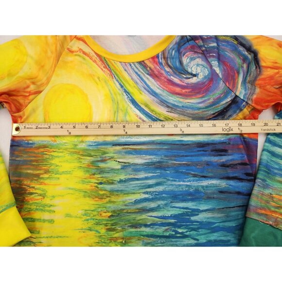 Exclusive Top Women Large Colorful Rainbow Sun Beach Sunset Painting Art to Wear - Picture 2 of 7